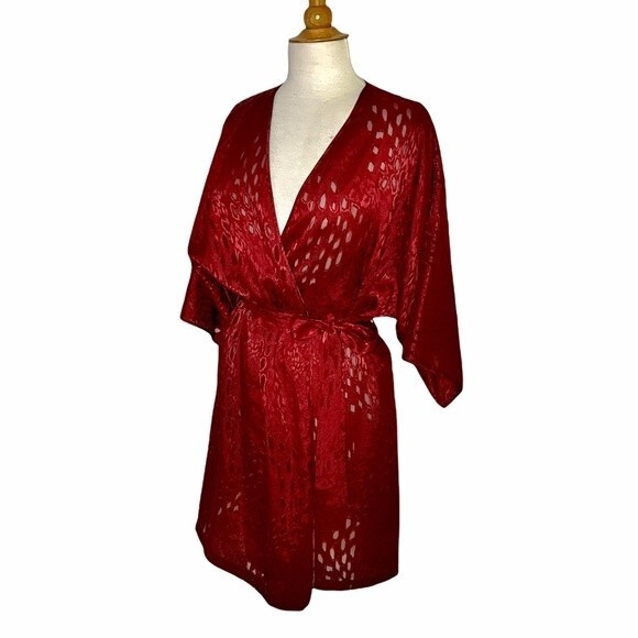 Vintage Red Burnout Animal Print Lingerie Robe - 1X - Picture 11 of 12